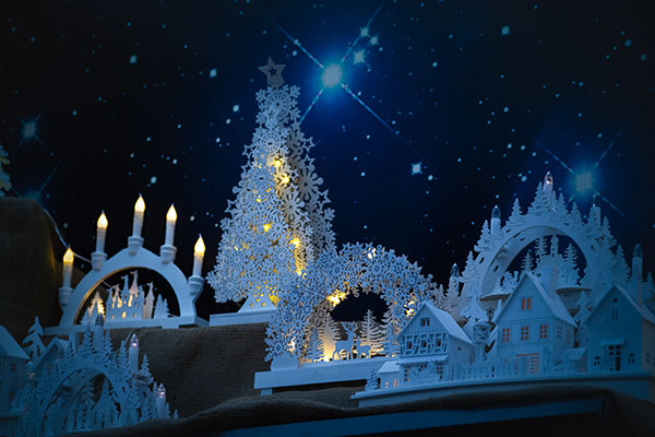 Décoration de Noël - décorations lumineuses - village de bois blanc lumineux